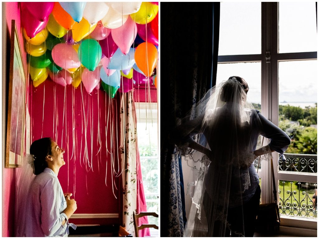 mariée avec des ballons d'hélium